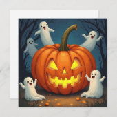 Halloween Jack O'Lantern en Ghost Feestdagenkaart (Voorkant / Achterkant)