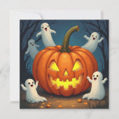 Halloween Jack O'Lantern en Ghost Feestdagenkaart (Voorkant)