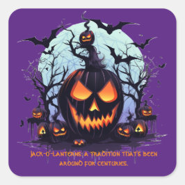Halloween Jack O'Lantern en vleermuizen Vierkante Sticker