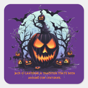 Halloween Jack O'Lantern en vleermuizen Vierkante Sticker