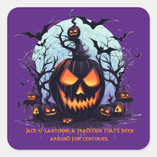 Halloween Jack O'Lantern en vleermuizen Vierkante Sticker