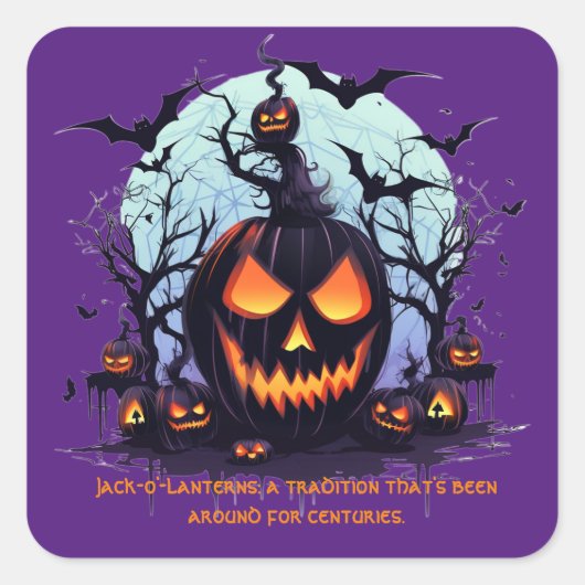 Halloween Jack O'Lantern en vleermuizen Vierkante Sticker (Voorkant)