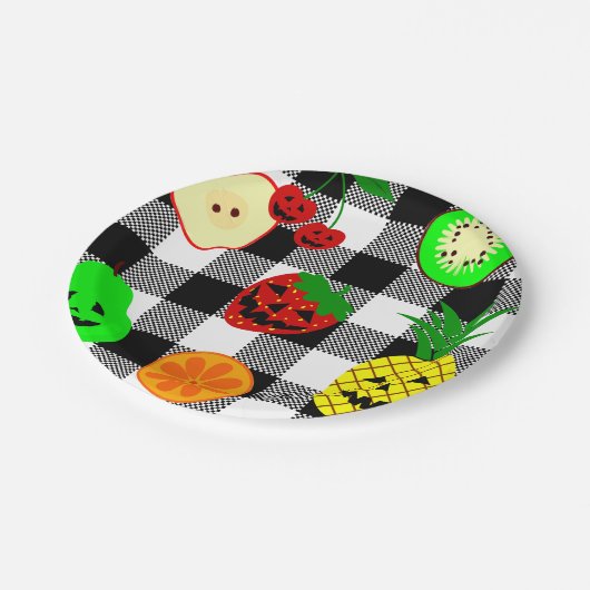 Halloween Jack O'Lantern Fruit Gingham Papieren Bordje (Gekanteld)