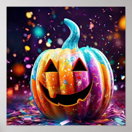 Halloween Jack O'Lantern Neon Pop Kunst Poster (Voorkant)