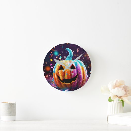 Halloween Jack O'Lantern Neon Pop Kunst Ronde Klok (Huis)