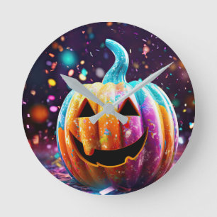 Halloween Jack O'Lantern Neon Pop Kunst Ronde Klok