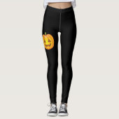 Halloween Jack O'lantern pompoen op Black Leggings (Voorkant)