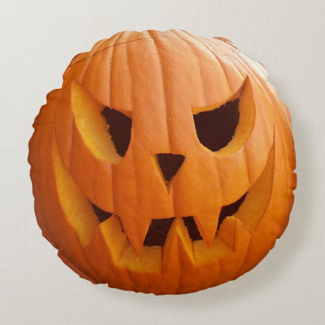 Halloween Jack O'Lantern Pompoen Rond Kussen (Voorkant)