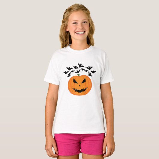 Halloween Jack O'Lantern pompoen vleermuizen T-shirt (Voorkant volledig)