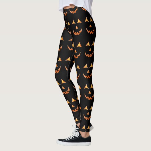 Halloween Jack O'lantern Pumpkin Face Graphic Leggings (Links)