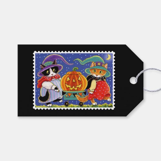Halloween Jack O'Lantern Pumpkin Witch Cat Schatti Cadeaulabel (Voorkant (Horizontaal))