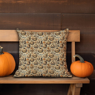 Halloween Jack o'lantern sinaasappel grijs stijlvo Kussen