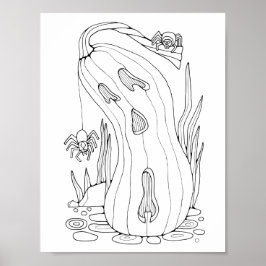 Halloween Jack O'Lantern Spinnen Kleurplaat Art Poster