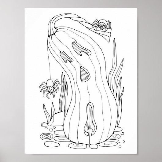 Halloween Jack O'Lantern Spinnen Kleurplaat Art Poster (Voorkant)