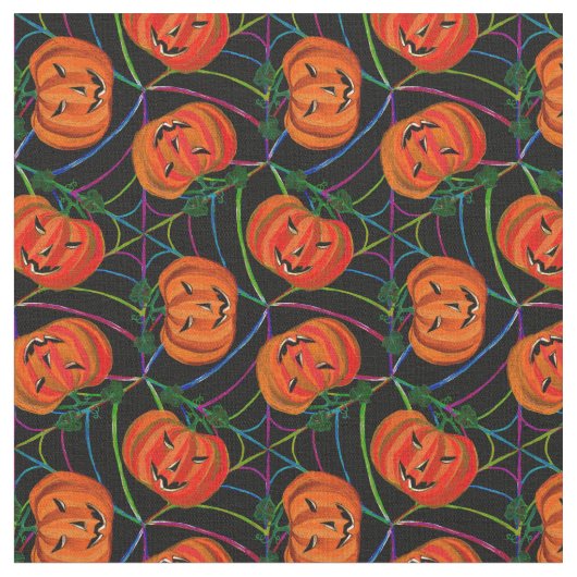 Halloween Jack o'lantern Spinnenweb Patroon Pompoe Stof (Close Up)