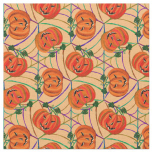 Halloween Jack o'lantern Spinnenwebben Patroon Pom Stof