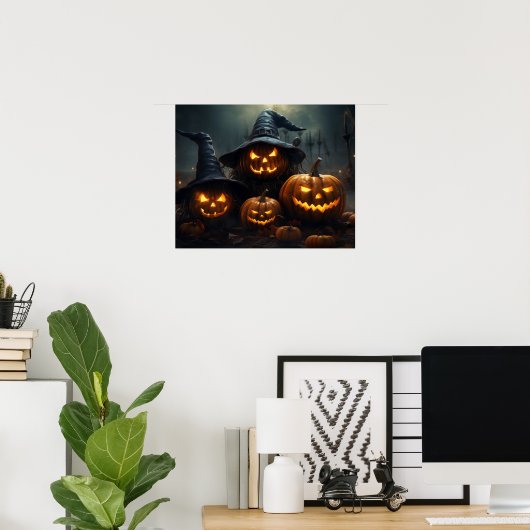 Halloween Jack O'Lanterns Haunted Graveyard Poster (Thuiskantoor)