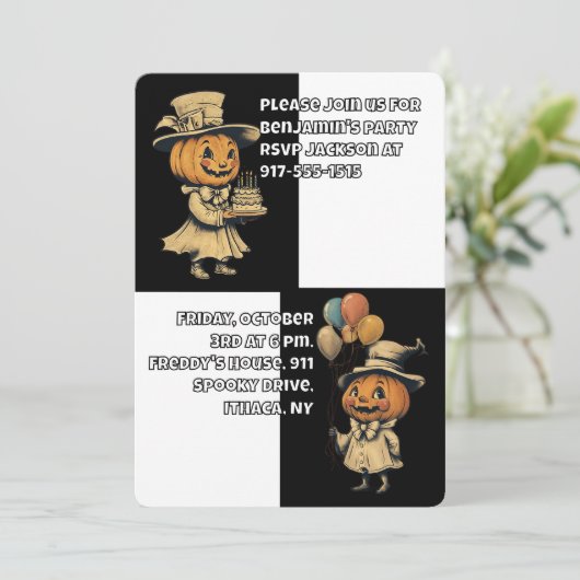 Halloween Jack op Lantaarn in het zwart Kaart (Staand voorkant)