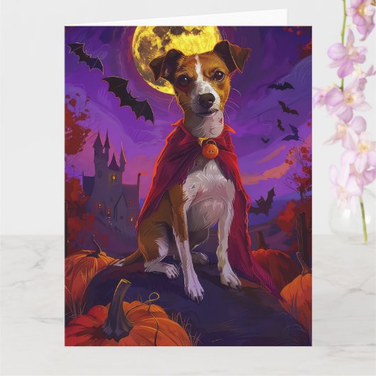 Halloween Jack Russell Vampire Pumpkins eng Kaart (Orchidee)