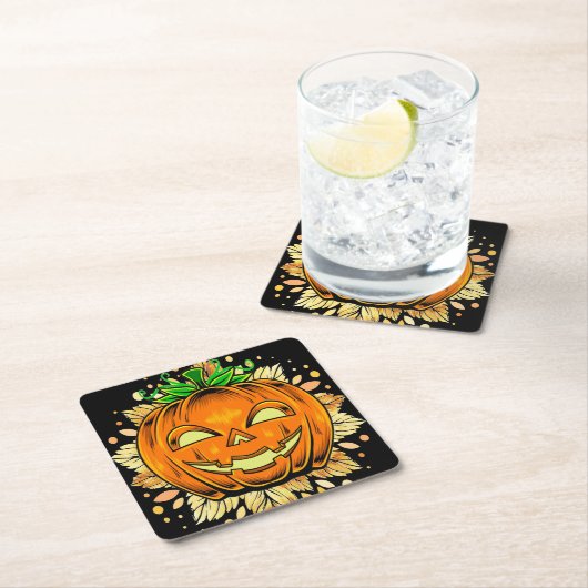 Halloween Jackolantern Spooky Pumpkin Kartonnen Onderzetters (Insitu)