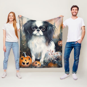 Halloween Japanse Chin met Pompoenen Eng Fleece Deken