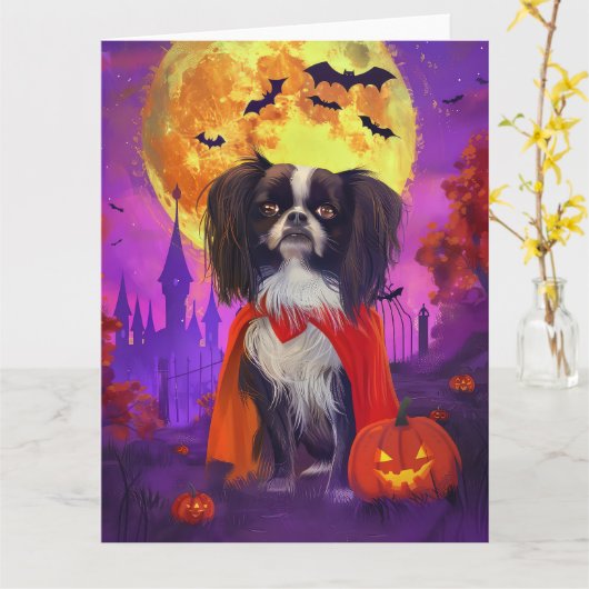 Halloween Japanse Chin Vampire Pumpkins eng Kaart (Gele Bloem)