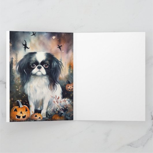 Halloween Japanse kin met pompoenen eng Kaart (Binnen)