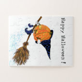 Halloween Jigzaag Puzzle Witch Pumpkin Flying Broo Legpuzzel (Horizontaal)