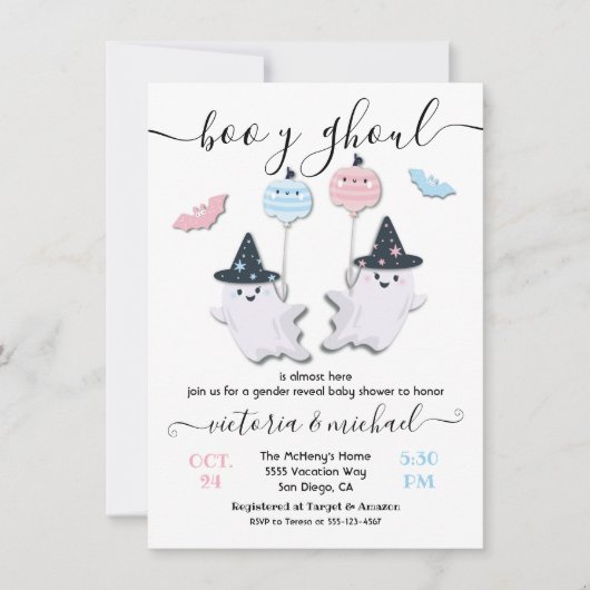 Halloween Jongen of Spook Geest Baby Shower Onthul Kaart (Voorkant)