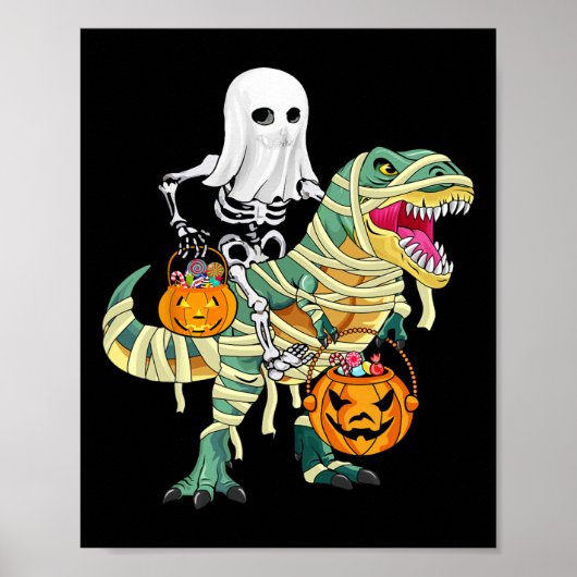 Halloween jongens kinder Skelet Riding Dinosaur gh Poster (Voorkant)