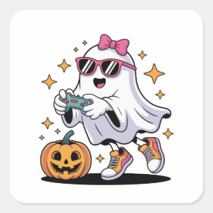 Halloween Jongens Kinderen Ghost Gamer Griezelen K Vierkante Sticker