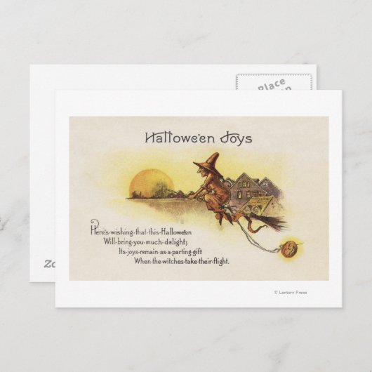 Halloween JoysWitch in Broom Briefkaart (Voorkant / Achterkant)