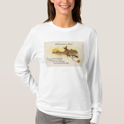 Halloween JoysWitch in Broom T-shirt (Voorkant)