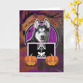Halloween - Just a Lil Spooky - Siberische Husky Kaart (Gele Bloem)