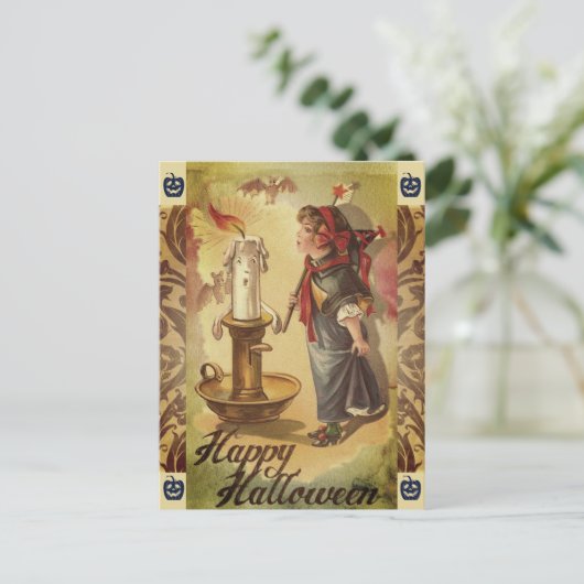 Halloween  kaars en kostuum briefkaart (Staand voorkant)