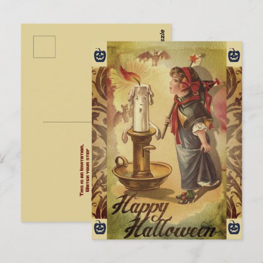 Halloween  kaars en kostuum briefkaart (Voorkant / Achterkant)