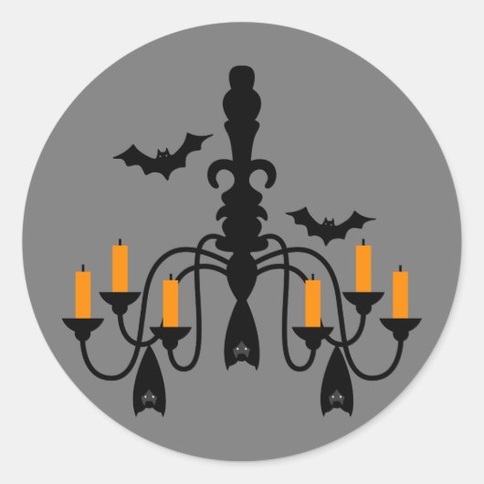 Halloween-kaarsen en bats-kroonluchter ronde sticker (Voorkant)
