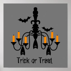 Halloween kaarsen en vleermuis kroonluchters poster