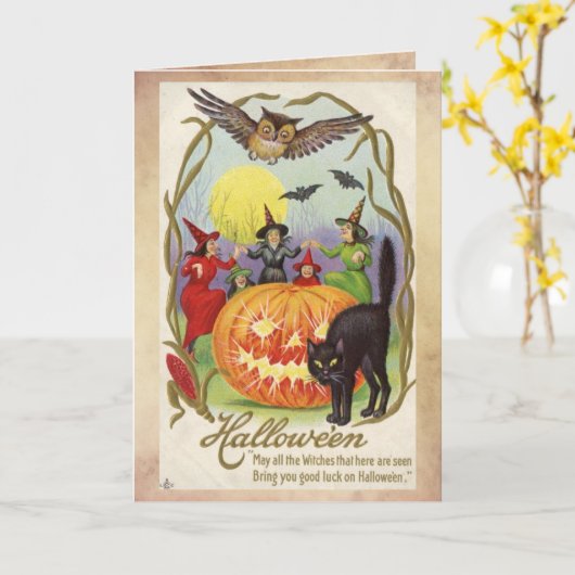  Halloween Kaart, Cirkel van Heksen Kaart (Gele Bloem)