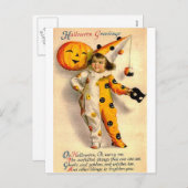  Halloween Kaart gekostumeerd meisje en pompoen (Voorkant / Achterkant)