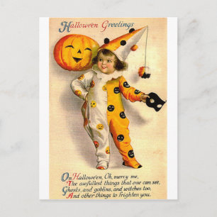  Halloween Kaart gekostumeerd meisje en pompoen