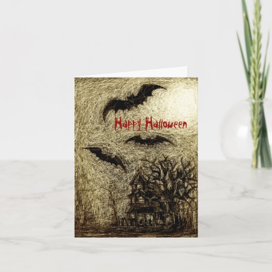 Halloween Kaart Haunting House Geel (Voorkant)