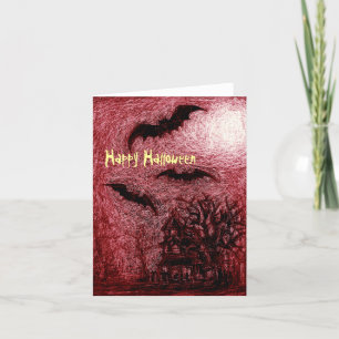 Halloween Kaart Haunting House Rood