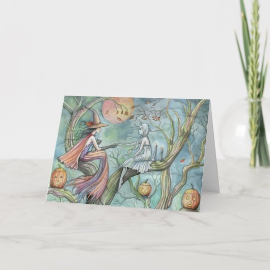 Halloween Kaart heks en geest (Voorkant)