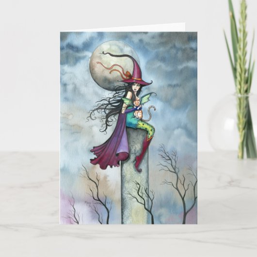 Halloween Kaart Heks Kat Fee Kunst (Voorkant)