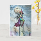 Halloween Kaart Heks Kat Fee Kunst (Gele Bloem)