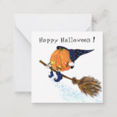Halloween Kaart heks Pumpkin Flying Broom Notitiekaartje (Achterkant)