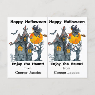 Halloween-Kaart in Haunted House Witch School Briefkaart