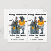 Halloween-Kaart in Haunted House Witch School Briefkaart (Voorkant / Achterkant)