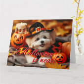 Halloween kaart Maltipoo hond (Gele Bloem)